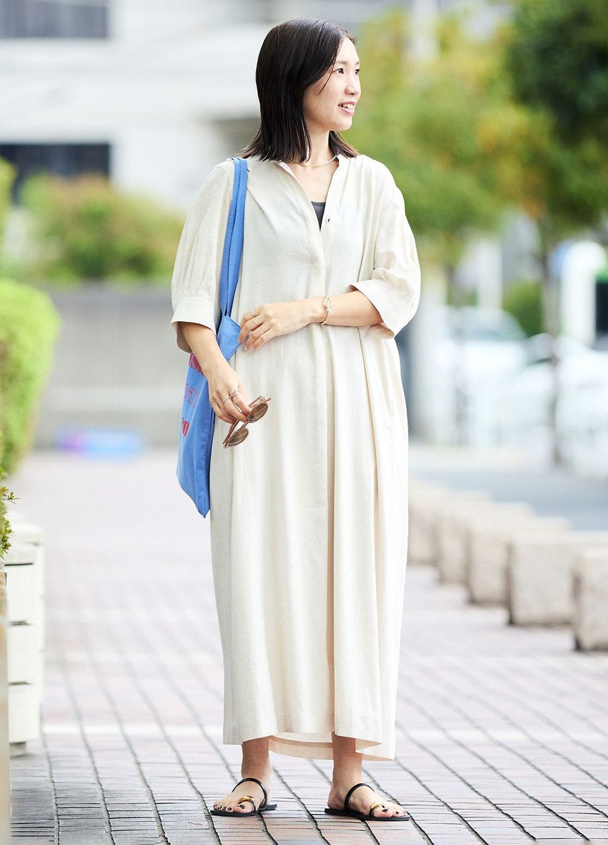絲光亞麻寬鬆打褶洋裝